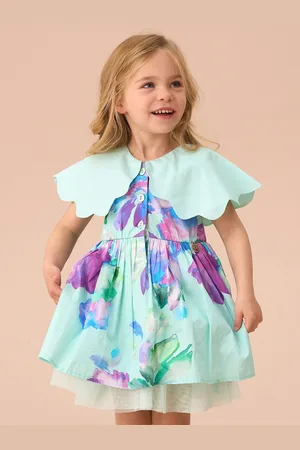 Angel & Rocket Sybil Mint Scalloped Collar 100% Cotton Dress with Print Bloomer 6