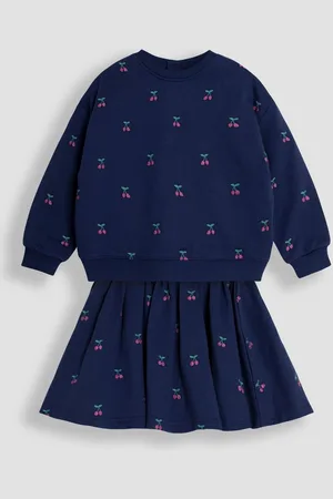 JoJo Maman Bébé Navy Cherry Embroidered Sweatshirt And Skirt Set 2 Pack 6