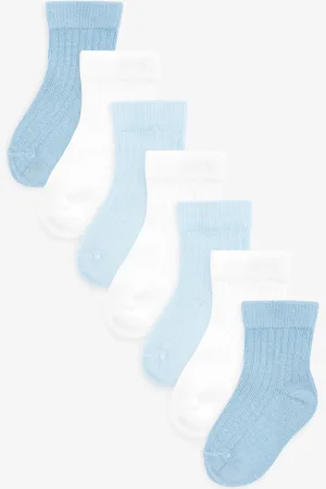 Next White/Blue 7 Pack Baby Socks (0mths-2yrs) Upto 3 Months (50