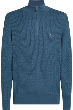 Tommy Hilfiger Blue Herringbone 100% Cotton Zip Jumper XXL