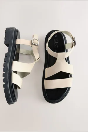 Next Bone Cream Leather Forever Comfort Chunky Cross Strap Sandals AU 7.5 (EU 38.5)