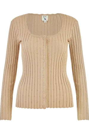 Yumi Natural Fitted Rib Button Up Cardigan L