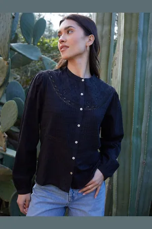 Threadbare Black Lace Detail Boho 100% Cotton Blouse AU 16