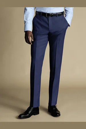 Charles Tyrwhitt Blue Slim Fit Sharkskin Ultimate Performance Suit Trousers W30 L30