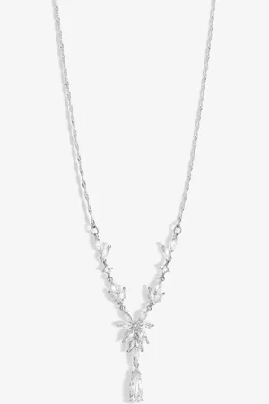 Jon Richard Silver Tone Cubic Zirconia Floral Print Y Necklace One