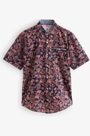Next Short Sleeve Textured Floral Printed 100% Cotton Shirt XS
