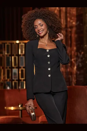 Sosandar Black Hourglass Square Neck Blazer AU 14