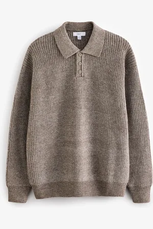 Next Relaxed Fit Rib Texture Polo Neck Jumper with Wool XXL