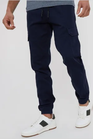 Threadbare Navy Cotton Jogger Style Cargo Trousers With Stretch L