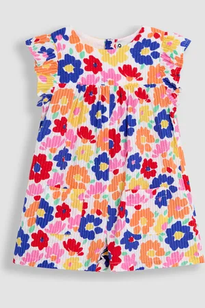 JoJo Maman Bébé Bright Fuchsia Floral Seersucker Frill Sleeve Playsuit 1.5