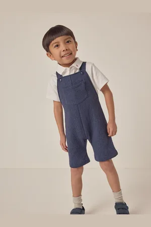 The White Company Blue 100% Cotton Quilted Dungaree And Polo Top Set 4