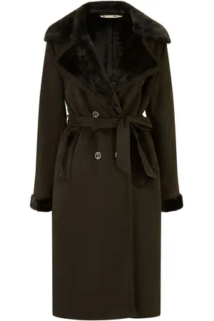 Yumi Black Trench Coat With Faux Fur Lining AU 16