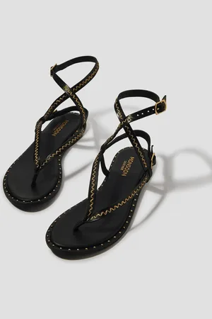 Monsoon Black Cleo Stud Leather Strappy Flip Flop Sandals AU 9 (EU 40)