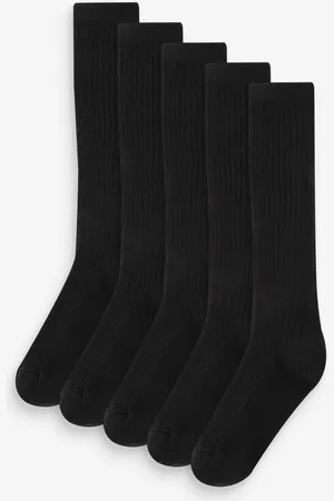 Next Black Ribbed 5 Pack Cotton Rich Knee High Socks 6-8.5 Jnr