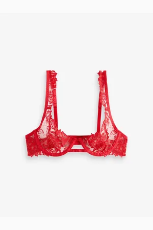 BlueBella Red Samara Plunge Underwired Sheer Embroidered Lace Bra 32 D