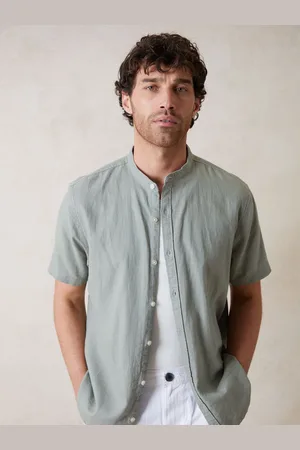 Threadbare Grandad Collar Linen Blend Short Sleeve Shirt xlarge