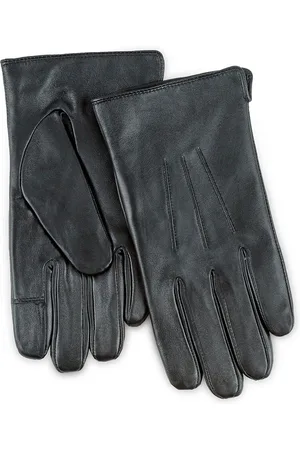 Totes Black Mens 3 Point Leather Water Repellent Smartouch Gloves L-XL