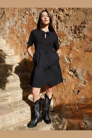 Threadbare 100% Cotton Tiered Jersey Poplin Mix Mini Dress AU 18