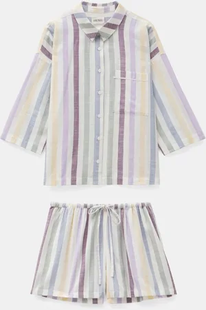Hush Puppies White/Grey Rudie Stripe Short Pyjamas Set XL Reg