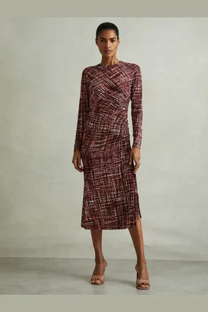 Reiss Riyo Printed Ruched Midi Dress AU 4
