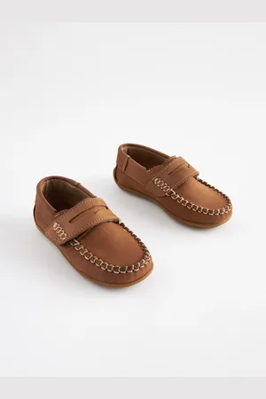Next Standard Fit (F) Leather Penny Loafers with Touch and Close Fastening AU 6 (EU 23)