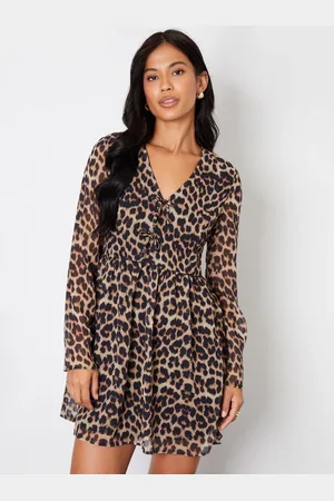 Threadbare Mini Leopard Print Flared Chiffon Dress AU 14