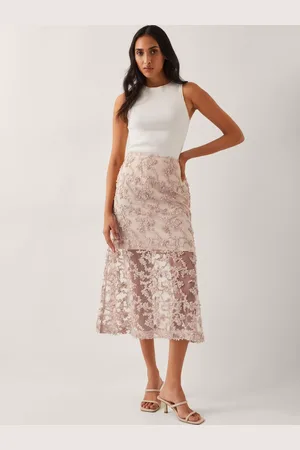 Monsoon Alanna Sheer Appliqué Midi Skirt AU 16
