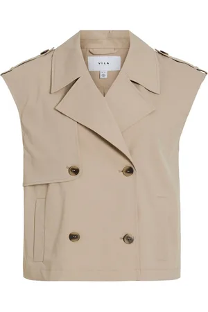 VILA Beige Sleeveless Gilet Trench Coat AU 12