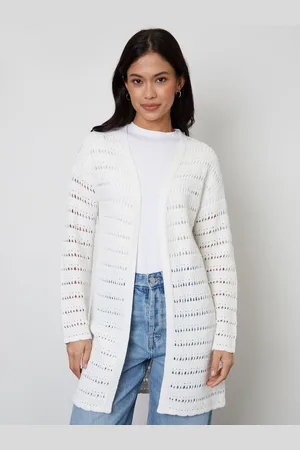 Threadbare White White Longline Crochet Pointelle Knit Cardigan AU 12