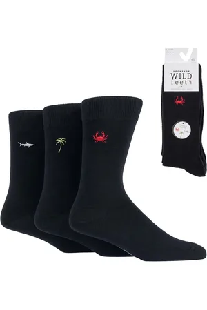 Wild Feet Black Fun Embroidery Cotton Socks 3 pack One