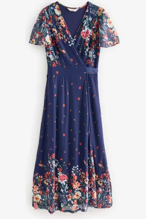 Jolie Moi Mirror Print Mesh Wrap Maxi Dress AU 10