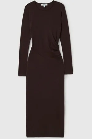 Reiss Sloane Wool Ruche Detail Midi Dress L