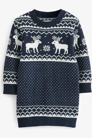 The Little Tailor Kids Christmas Reindeer Fairisle Pattern Dress 8