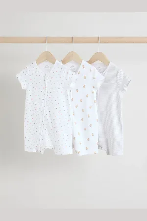 Next White 100% Cotton Two Way Zip Romper Sleepsuits 3 Pack (0mths-3yrs) 6