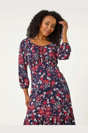 Roman Petite Gathered Floral Dress AU 12