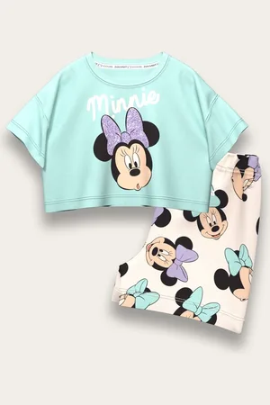 Brand Threads Green & Beige Minnie Mouse 100% Cotton Top and Short Daywear Set 104110cm