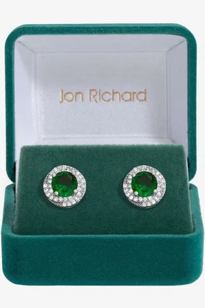 Jon Richard Silver Tone Cubic Zirconia Emerald Halo Stud Earrings One