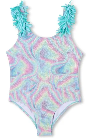 Billieblush Blue Multicolour Wavy Print Swimsuit With Tassel Shoulder Detail 10 Years (140cm)