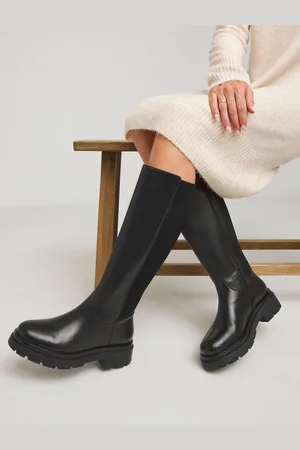 Simply Be Black Extra Wide Fit Back Stretch Panel Chunky Flat Knee High Boots In Extra Wide Fit Super Curvy Calf AU 7 (EU 38)