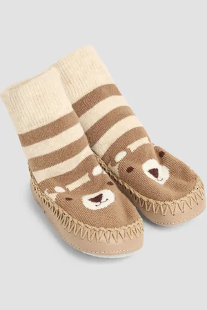 JoJo Maman Bébé Brown Bear Moccasin Slipper Socks 2