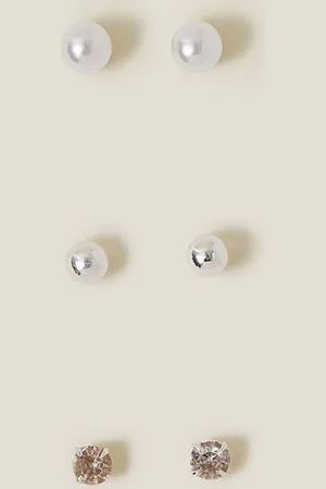 Accessorize Silver Tone Sterling Pearl Mix Stud Earrings 3 Pack One