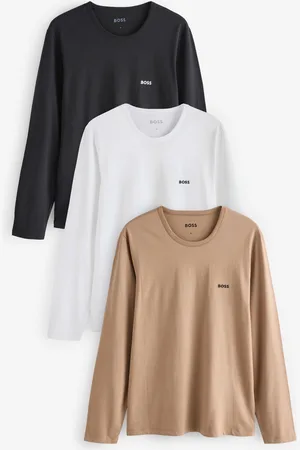 HUGO BOSS Black/White/Tan Logo Long Sleeve 100% Cotton T-Shirts 3 Pack XXL
