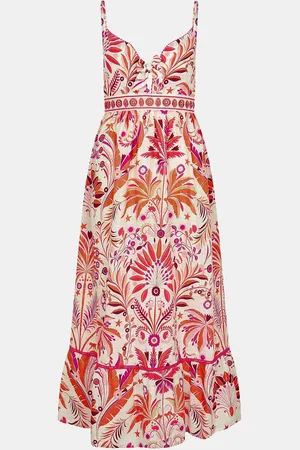 Accessorize Palm Print Tie-Front Midi 100% Cotton Sundress M