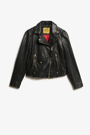 Superdry Black Classic Leather Biker Jacket AU 12