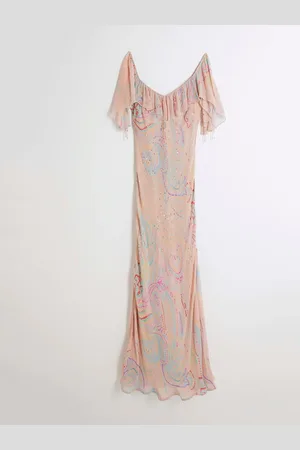 River Island Ruffle Printed Embellished Maxi Dress AU 18