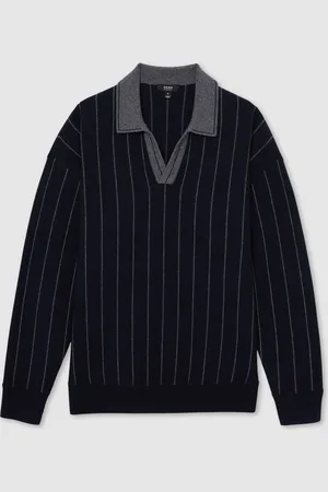 Reiss Winslow Wool Open-Collar Stripe Polo Shirt XL