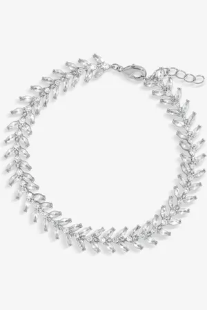 Jon Richard Silver Tone Cubic Zirconia Leaf Print Bracelet One
