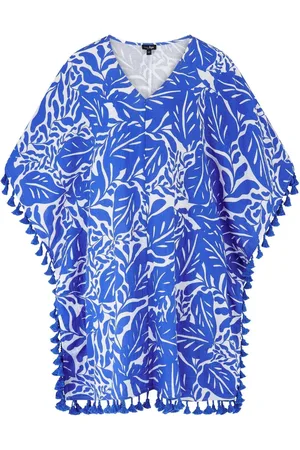 Pour Moi Blue Double Cloth Fringe Trim 100% Cotton Kaftan AU 16-18
