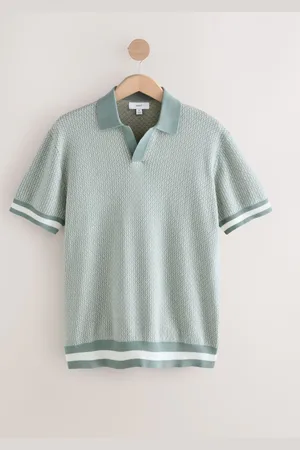 Next Regular Fit 100% Cotton Short Sleeve Geometric Pattern Knit Trophy Polo Shirt S