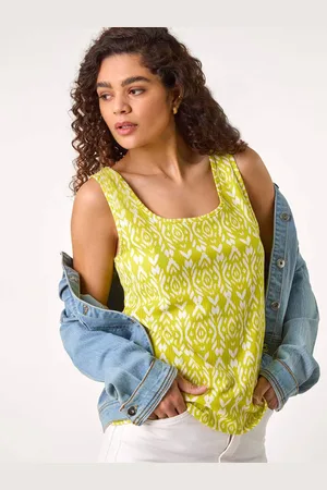 Roman Green Ikat Print Textured Vest Top AU 20